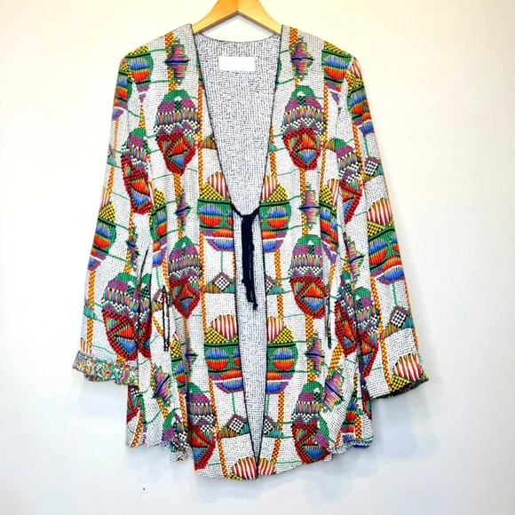 Platinum Dorothy Schoelen VTG TribalGeo Pattern Lightweight Bolero Suit Jacket - Picture 3 of 11